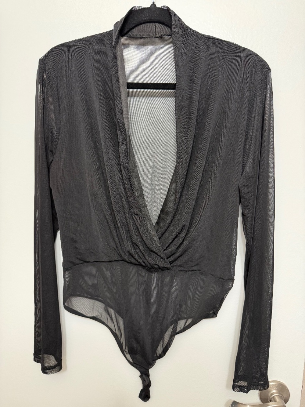 SEBOWEL Women Long Sleeves Mesh See Through Jumpsuit Bodysuit Top Leotard